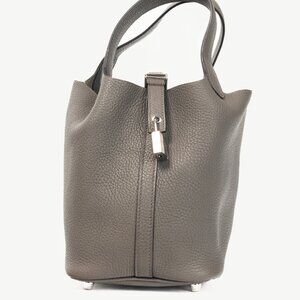 Hermes Picotin Lock 18 Gris Meyer Taurillon Clemence Leather Tote